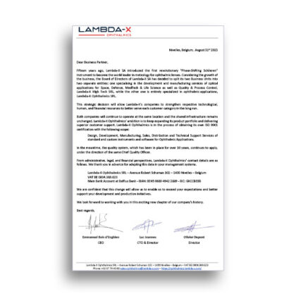 Lambda-X Ophthalmics - Letter about Split - Aug 2023 - Preview